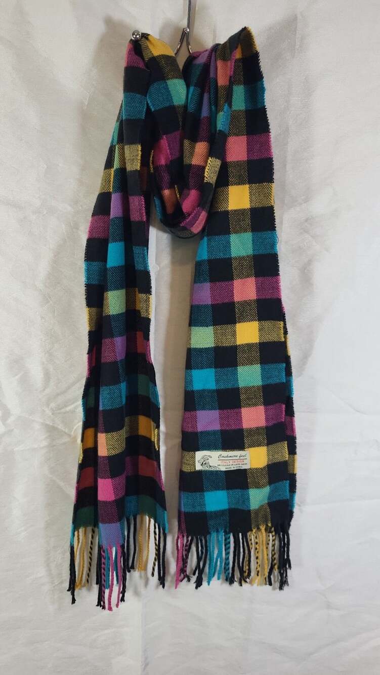 Multicolor Buffalo Plaid Cashmere Feel Winter Fringe Scarf
